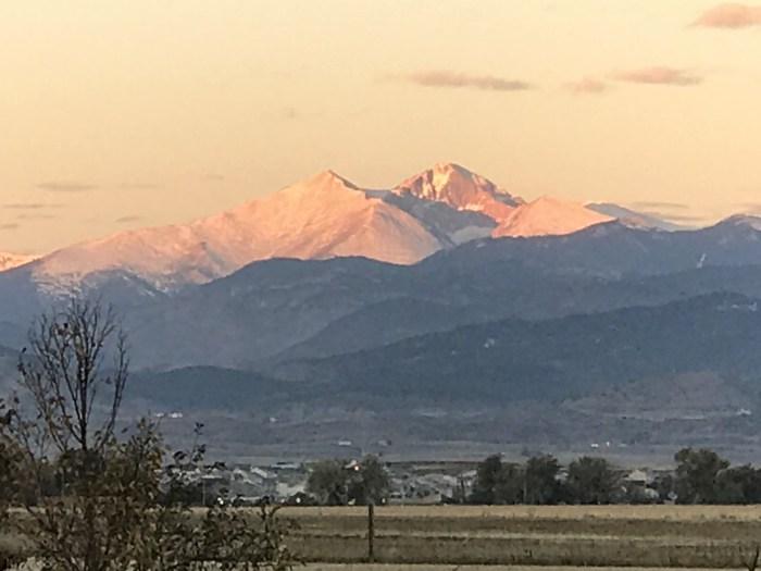 Longs Peak (and Mount Meeker to its left) standing tall along the Front Range.